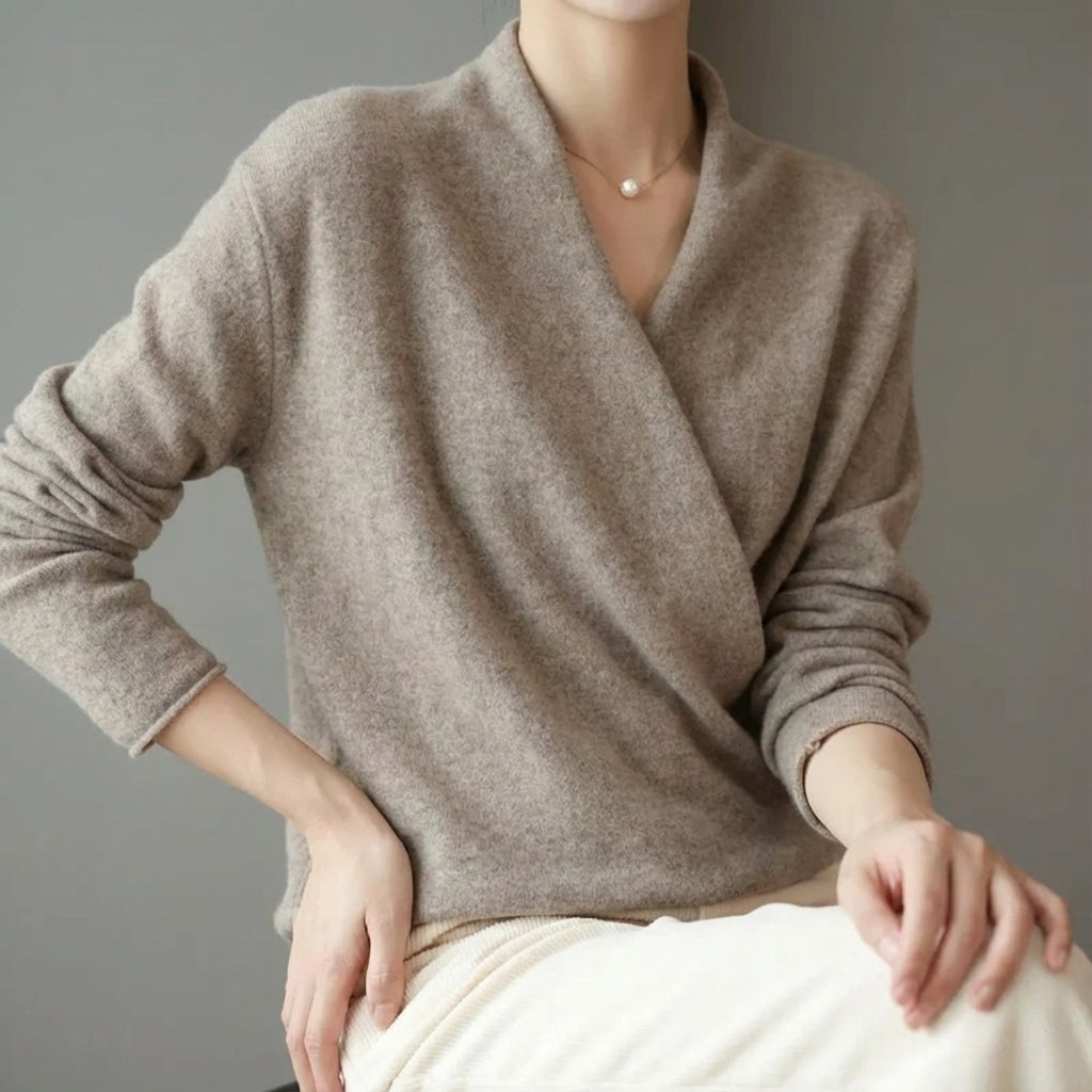 Adalee - Women's Cashmere Crossed Wrap V-Neck Sweater
