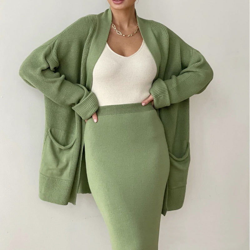 Ailany - Women's Knit Cardigan Skirt Set