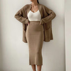 Ailany - Women's Knit Cardigan Skirt Set