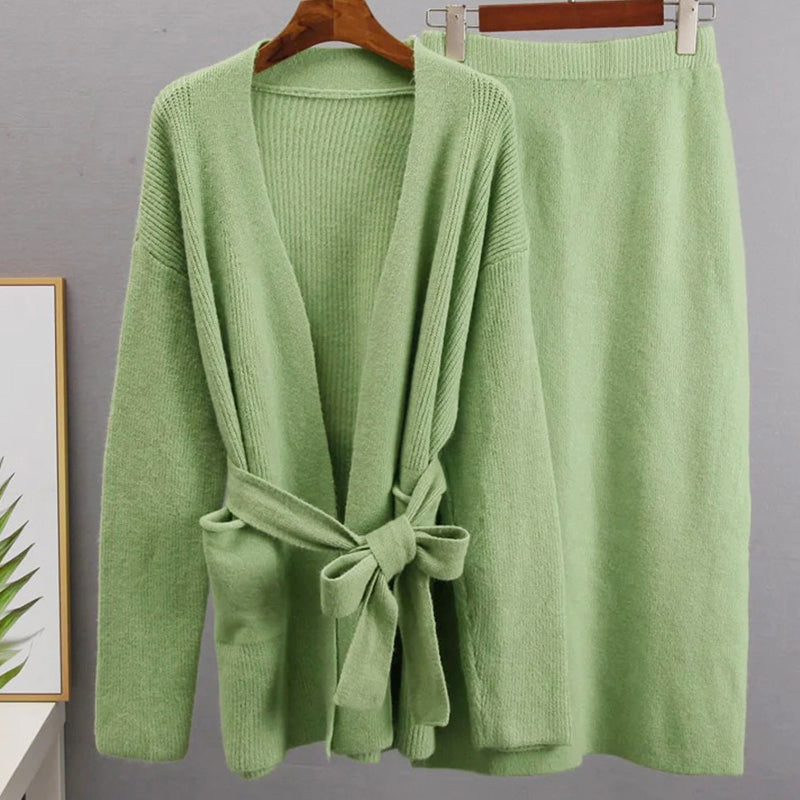 Ailany - Women's Knit Cardigan Skirt Set