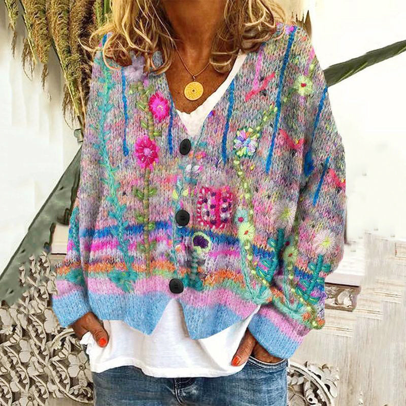 Allison - Women's Bohemian Floral Knit Cardigan