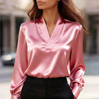 Allison - Women's Draped Satin V-Neck Blouse