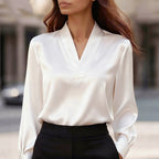 Allison - Women's Draped Satin V-Neck Blouse
