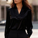 Allison - Women's Draped Satin V-Neck Blouse