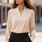 Allison - Women's Draped Satin V-Neck Blouse