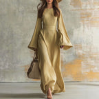 Alora - Women's Flared Sleeve Textured Maxi Dress