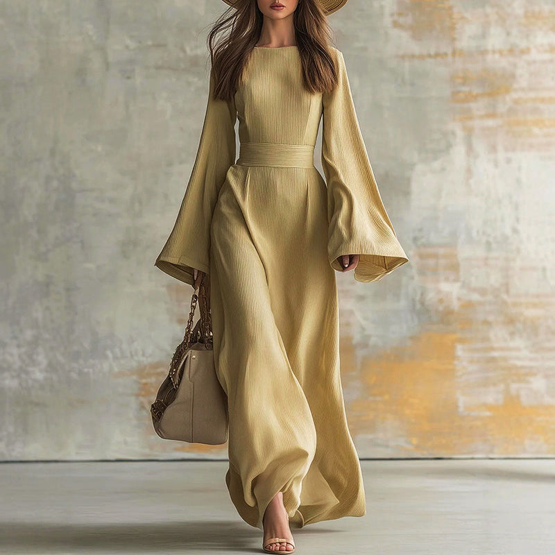 Alora - Women's Flared Sleeve Textured Maxi Dress