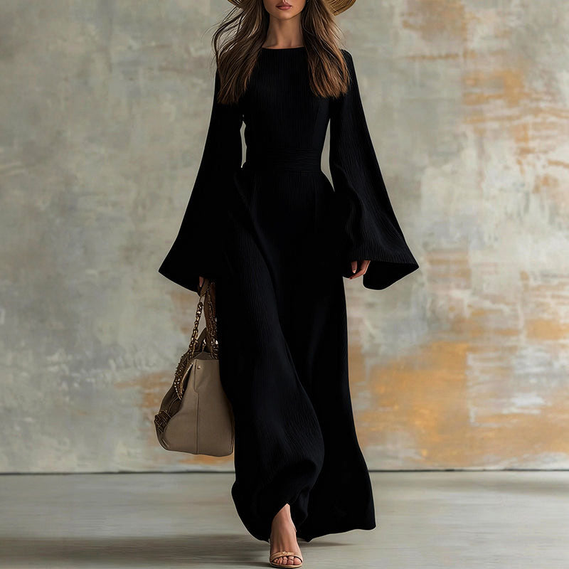 Alora - Women's Flared Sleeve Textured Maxi Dress