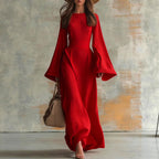 Alora - Women's Flared Sleeve Textured Maxi Dress