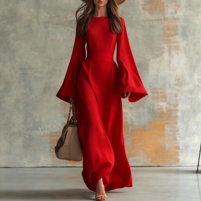 Alora - Women's Flared Sleeve Textured Maxi Dress