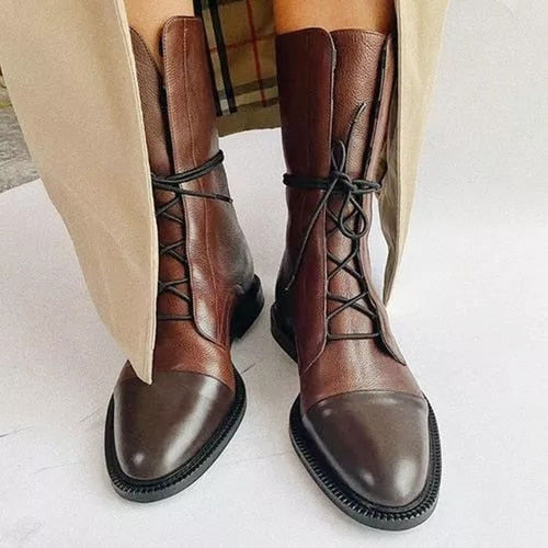 Amara - Women's Textured Leather Lace-Up Boots