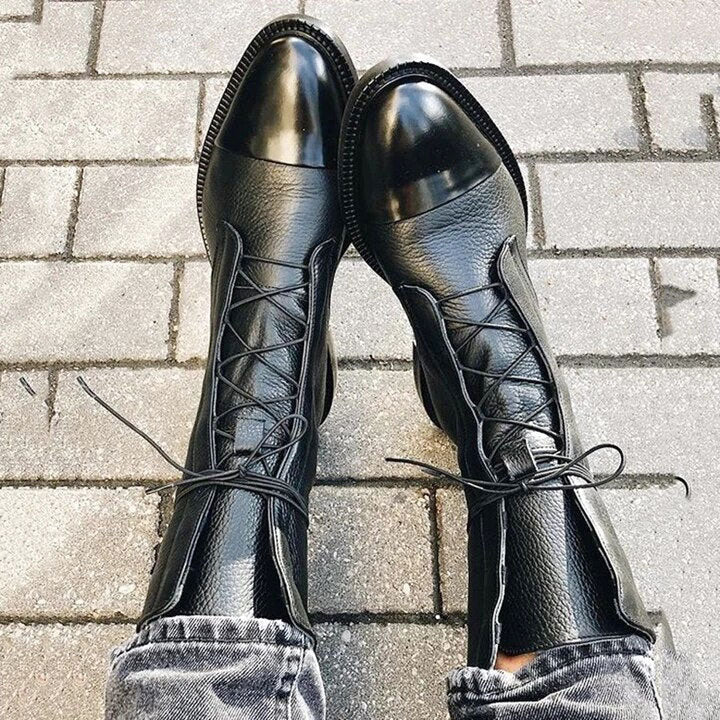 Amara - Women's Textured Leather Lace-Up Boots