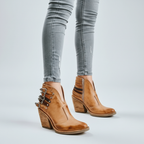 Andrea - Women's Buckle Detail Leather Ankle Boots