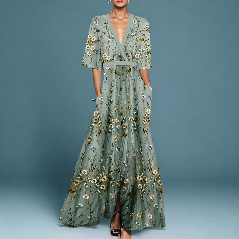 Andrea - Women's Wrap Style Floral Maxi Dress