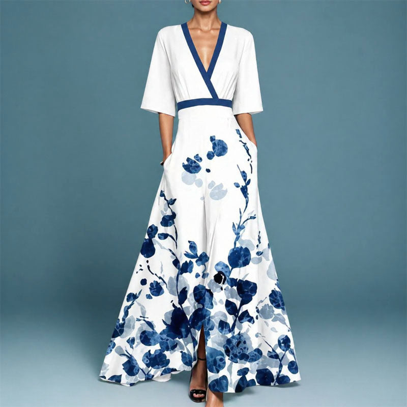 Andrea - Women's Wrap Style Floral Maxi Dress