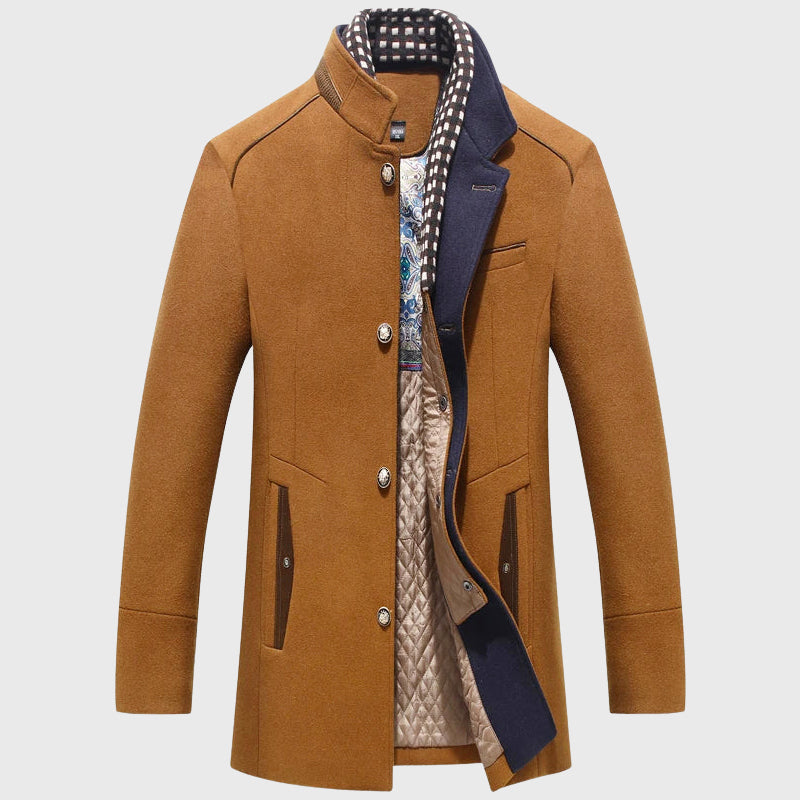 Andres - Men's Stand Collar Button Wool Blend Coat