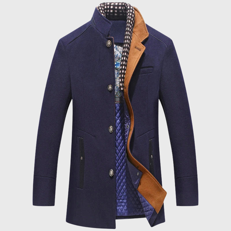Andres - Men's Stand Collar Button Wool Blend Coat