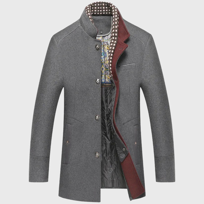 Andres - Men's Stand Collar Button Wool Blend Coat