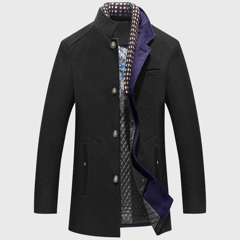 Andres - Men's Stand Collar Button Wool Blend Coat
