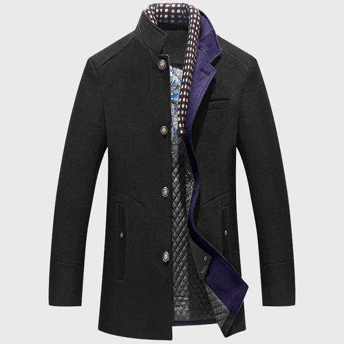 Andres - Men's Stand Collar Button Wool Blend Coat