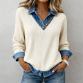 Angel - Women's Ribbed Long Sleeve Denim Trim Sweater