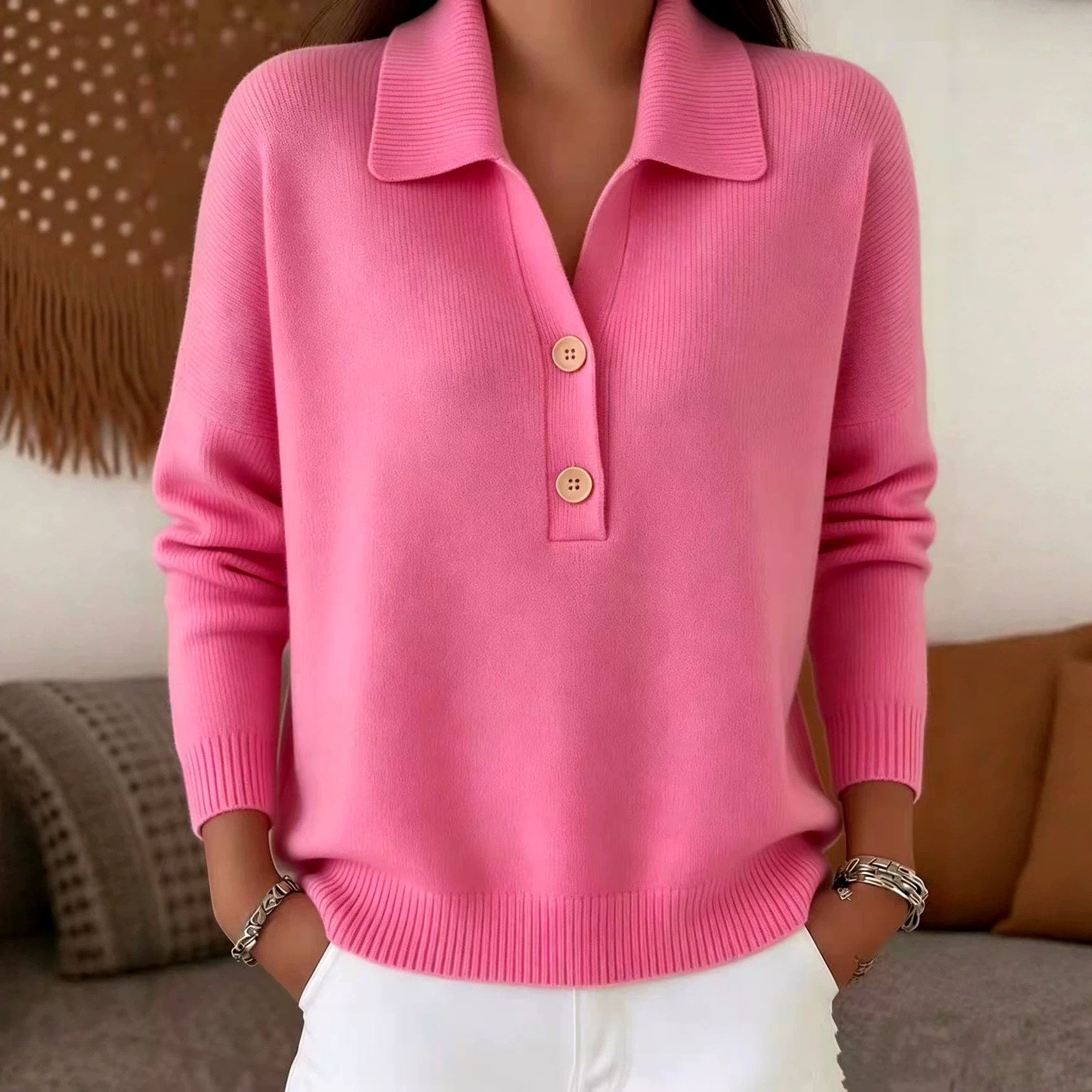 Anouk - Women's Collared Long Sleeve Soft Sweater