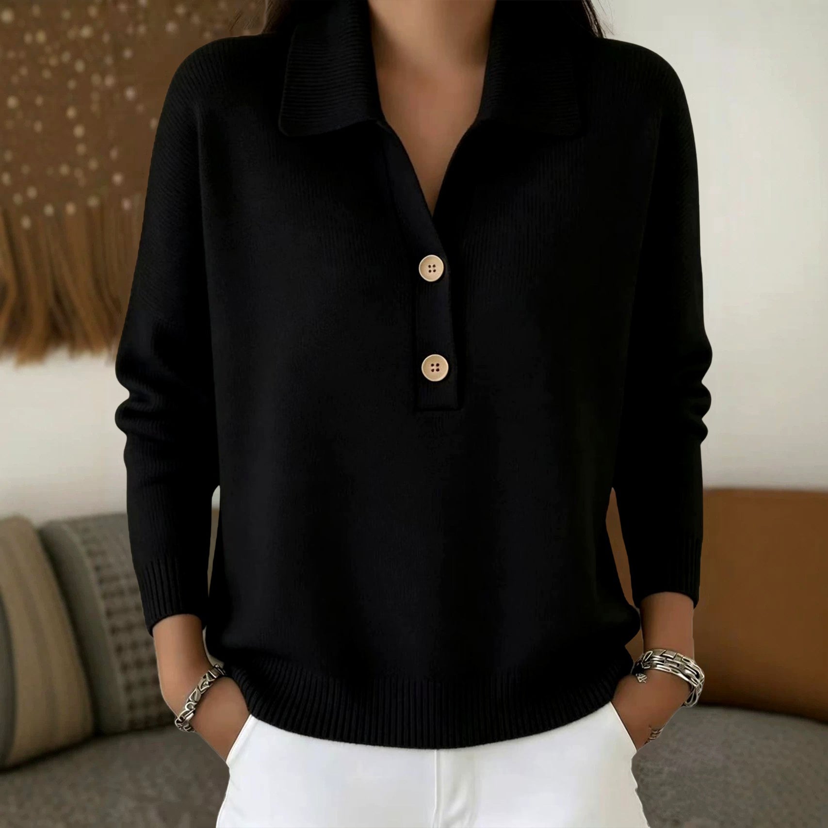 Anouk - Women's Collared Long Sleeve Soft Sweater
