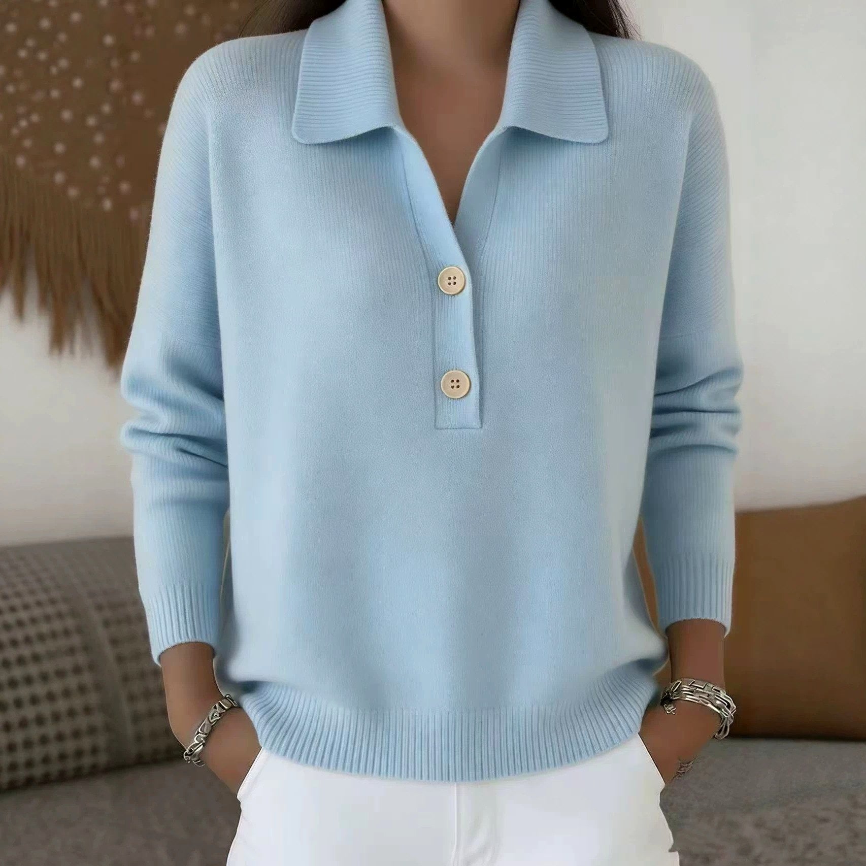 Anouk - Women's Collared Long Sleeve Soft Sweater