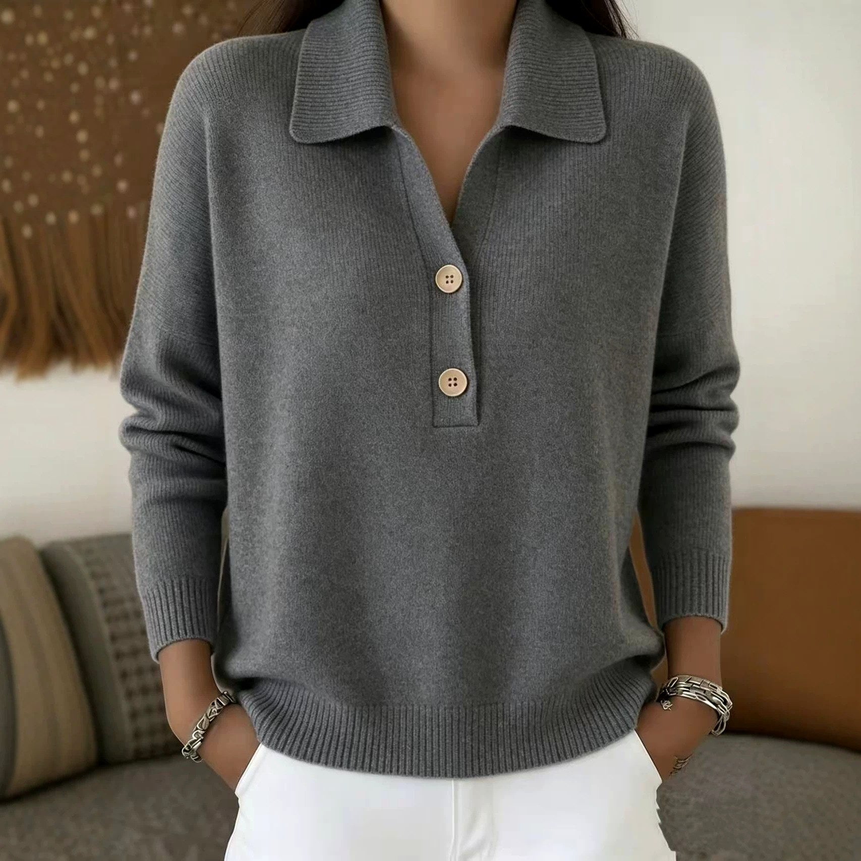 Anouk - Women's Collared Long Sleeve Soft Sweater