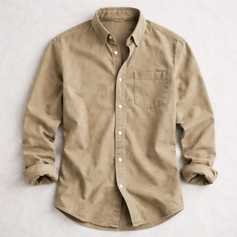 Aron - Men's Classic Cotton Long Sleeve Button-Up Shirt