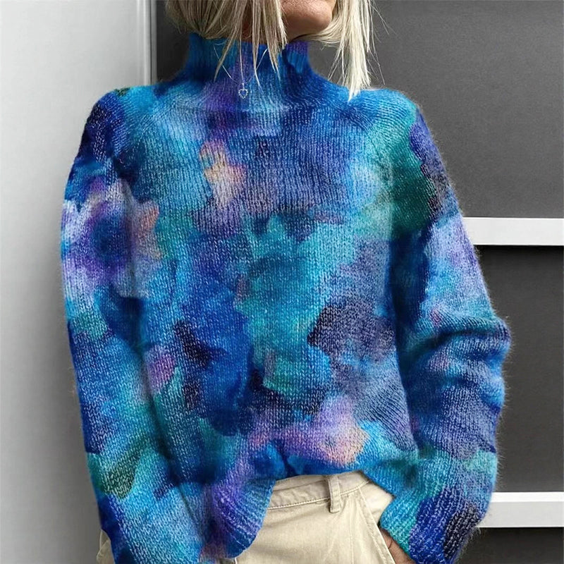 Arya - Women's Forest Graphic Knit Turtleneck Sweater