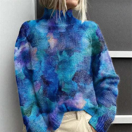 Arya - Women's Forest Graphic Knit Turtleneck Sweater