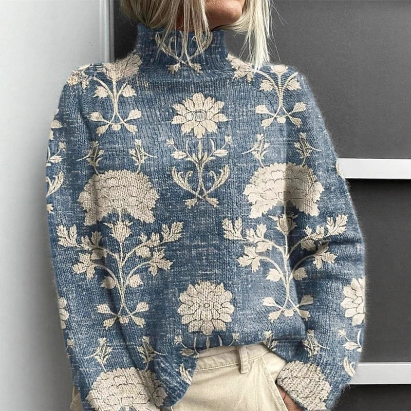 Arya - Women's Forest Graphic Knit Turtleneck Sweater