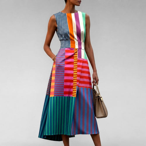 Avery - Women's Colorblock Stripe Midi Dress