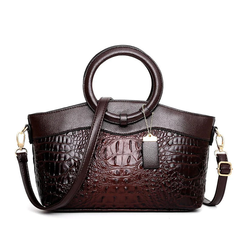 Bella - Women's Croc-Embossed Vintage Leather Handbag