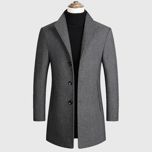 Brayden - Men's Tailored Wool Blend Coat with Notch Lapel