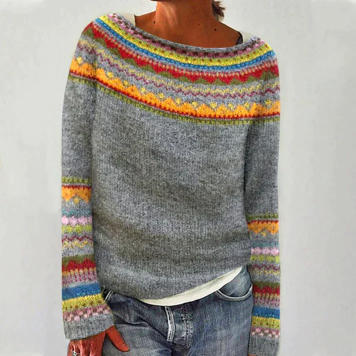 Brielle - Women's Fair Isle Knit Round Neck Sweater