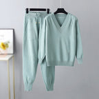 Camille - Women's Two-Piece Knit V-Neck Lounge Set