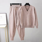 Camille - Women's Two-Piece Knit V-Neck Lounge Set