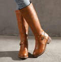 Caroline - Women's Buckled Knee-High Leather Boots