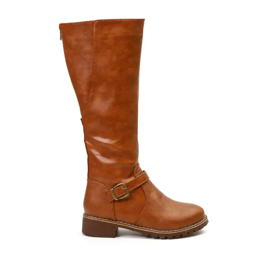 Caroline - Women's Buckled Knee-High Leather Boots