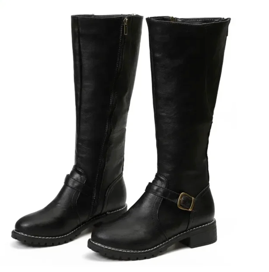 Caroline - Women's Buckled Knee-High Leather Boots
