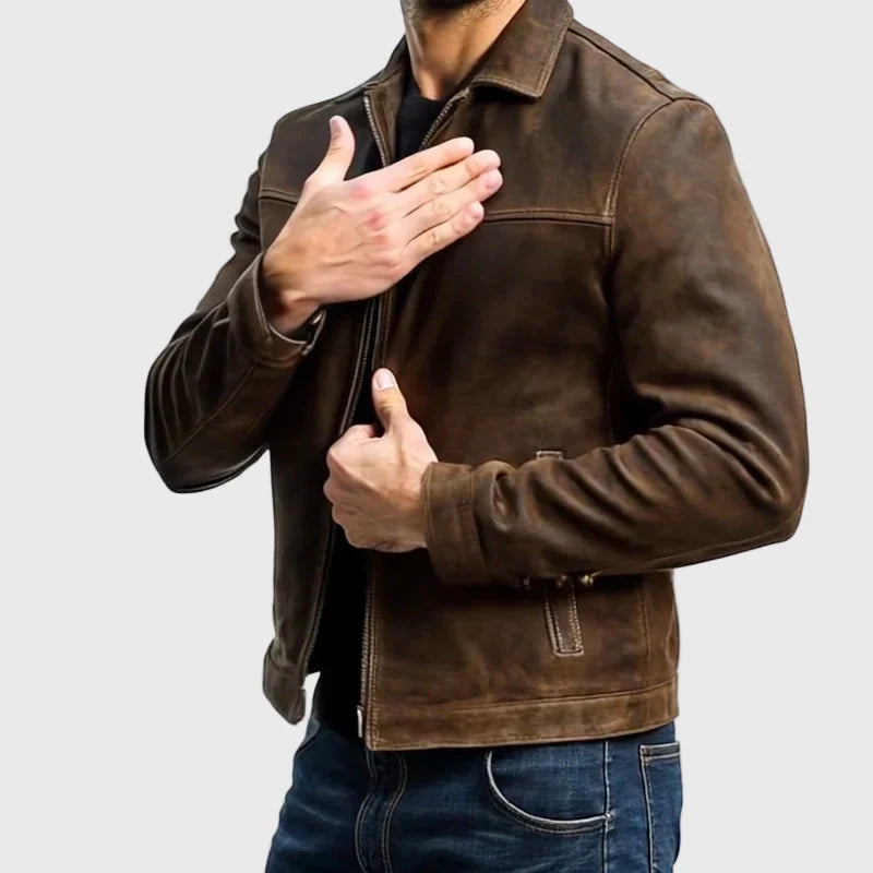 Carter - Men's Vintage Distressed Leather Jacket