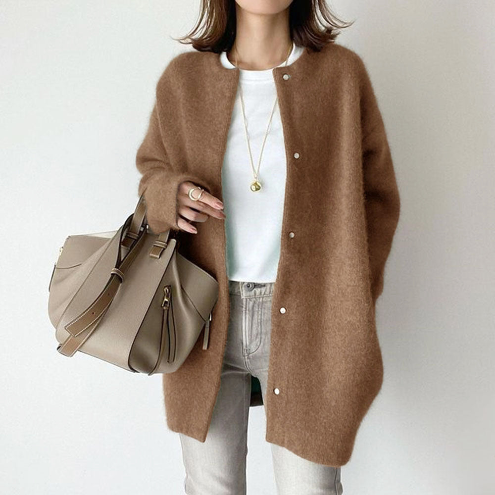 Cassie - Women's Wool Blend Snap-Front Long Cardigan