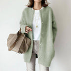 Cassie - Women's Wool Blend Snap-Front Long Cardigan