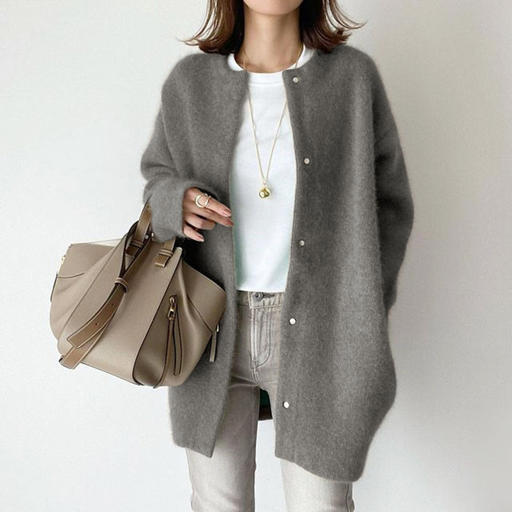 Cassie - Women's Wool Blend Snap-Front Long Cardigan