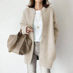Cassie - Women's Wool Blend Snap-Front Long Cardigan