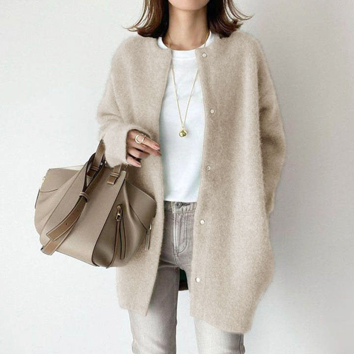 Cassie - Women's Wool Blend Snap-Front Long Cardigan