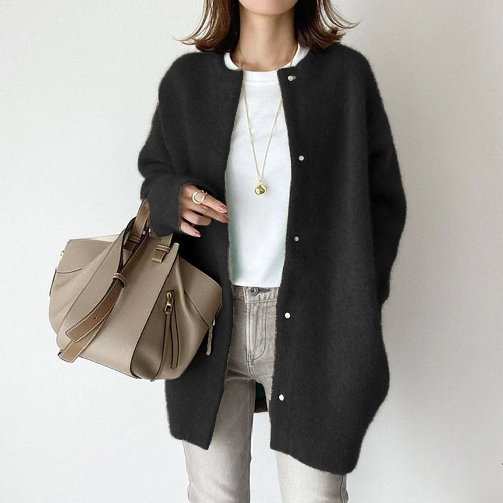 Cassie - Women's Wool Blend Snap-Front Long Cardigan