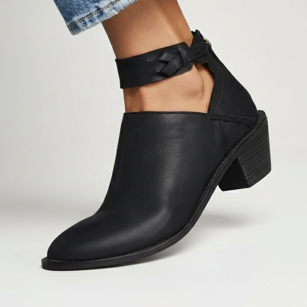 Celine - Women's Cutout Ankle Strap Block Heel Boots